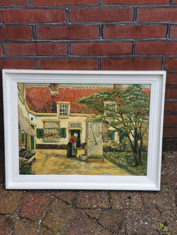Schilderij Hofje van Loo Haarlem ongesigneerd op hout beschikbaar voor biedingen