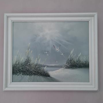 Olieverf schilderij duinen/ strand van Dunlop  beschikbaar voor biedingen