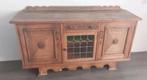 Antiek dressoir met handgesneden houtwerk en glas-in-lood, Ophalen, Gebruikt, 150 tot 200 cm, 25 tot 50 cm