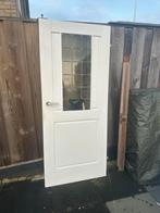 Opdek deur glas in lood hardhout, Gebruikt, Binnendeur, Ophalen of Verzenden, Glas