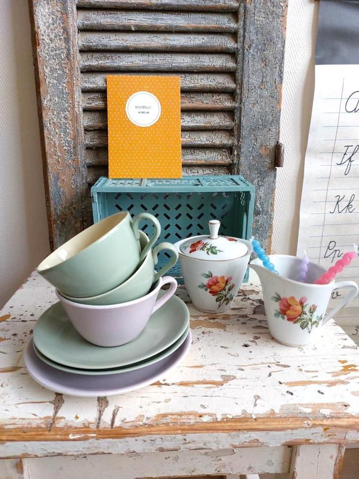 Roomstelletje met roosje van Bavaria Winterling, Antiek en Kunst, Antiek | Keukenbenodigdheden, Ophalen of Verzenden