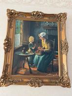Prachtig schilderij P. Sanders moeder en kind in mooie lijst, Antiek en Kunst, Ophalen