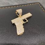 14 karaats gouden kettinghanger pistool groot, Ophalen of Verzenden, Nieuw, Goud, Kruis of Symbool