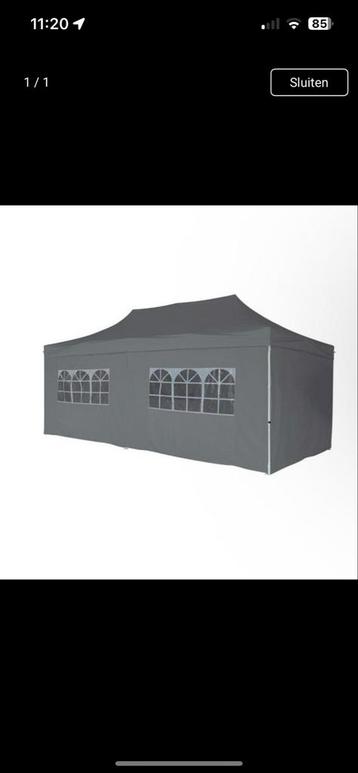Nieuwe grijze partytent 290x600cm met zijwanden beschikbaar voor biedingen