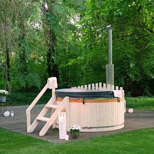 Exclusieve Traditionele Hottub4 persoons met Houtkachel, Tuin en Terras, Bubbelbaden en Hottubs, Nieuw, Vast, Trap, Ophalen of Verzenden