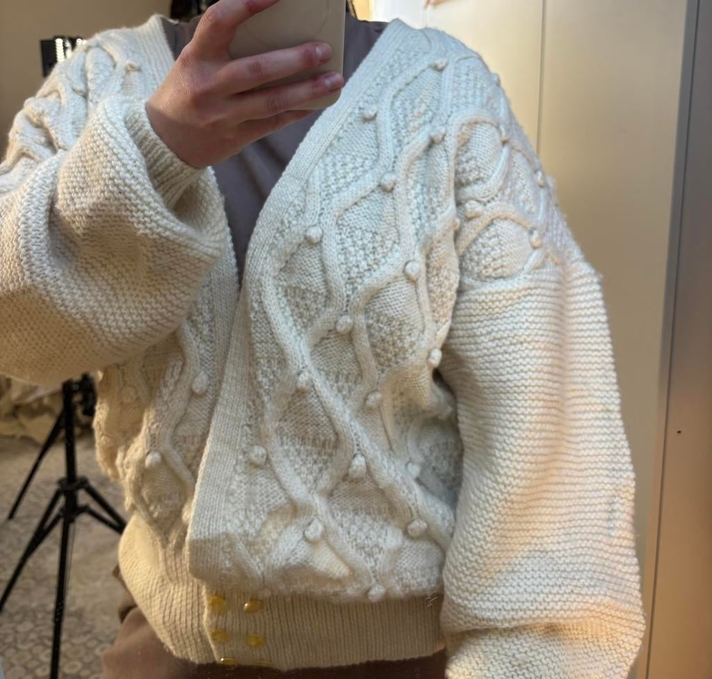 Handgemaakt wollen vest - Crème wit - Geschatte maat XXL, Kleding | Dames, Truien en Vesten, Verzenden, Wit, Maat 46/48 (XL) of groter