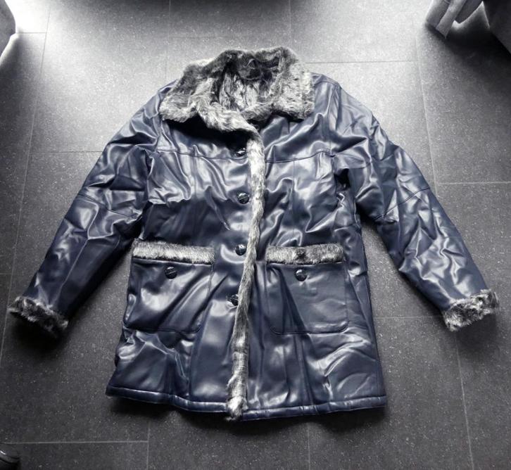 Vintage damesjas winterjas imitatieleer blauw maat 42, Kleding | Dames, Jassen | Winter, Gedragen, Maat 42/44 (L), Blauw, Ophalen of Verzenden