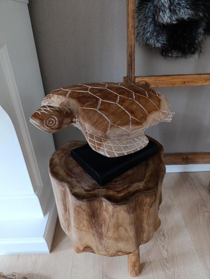 Teakhouten decoratie schildpad op sokkel nieuw, Huis en Inrichting, Woonaccessoires | Overige, Nieuw, Ophalen of Verzenden