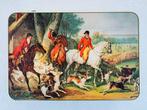 Vintage groot blik met paardenjachttafereel, Ophalen of Verzenden, Gebruikt, Overige, Overige merken