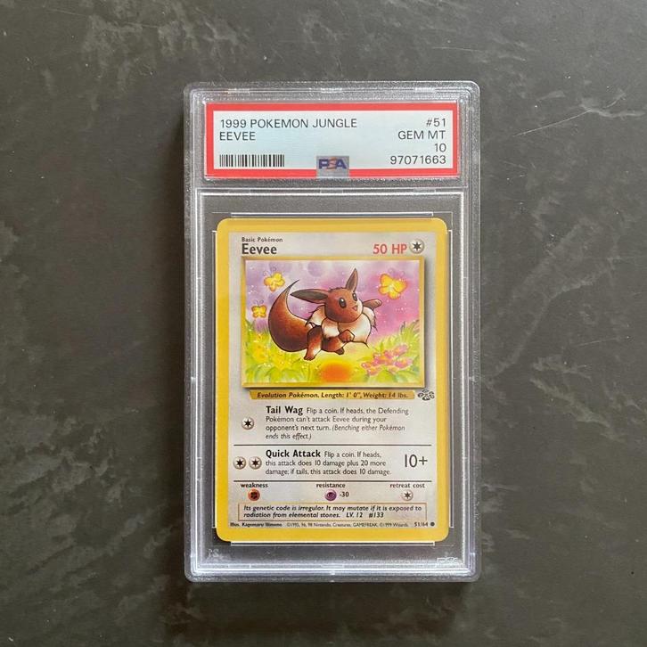 Pokemon Jungle #51 Eevee PSA 10, Hobby en Vrije tijd, Verzamelkaartspellen | Pokémon, Zo goed als nieuw, Ophalen of Verzenden