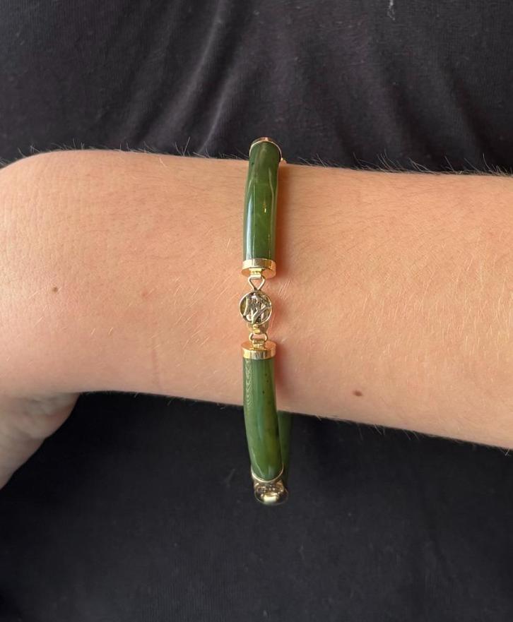 Jade Nefriet luxe 14k gouden armband dames vintage unisex, Sieraden, Tassen en Uiterlijk, Antieke sieraden, Armband, Goud, Met edelsteen