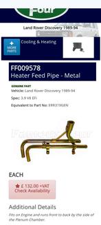Gezocht verwarmings pijpen Land Rover Defender V8, Ophalen of Verzenden, Gebruikt, Land Rover