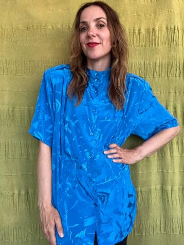 Vintage jaren 90 blouse - glimmend - blauw - 40/L beschikbaar voor biedingen