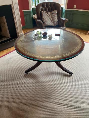Vintage Ronde Salontafel Leer/Goud, 1970 beschikbaar voor biedingen