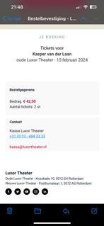 2 tickets Kasper van der laan oude luxor 15/2/24, Tickets en Kaartjes