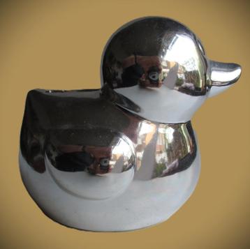 Eend Spaarpot~Zilver kleur keramiek Eendje~Badeend beschikbaar voor biedingen