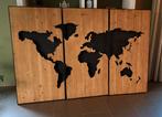 Prachtige grote  houten drieluik wereld kaart, Huis en Inrichting, Woonaccessoires | Wanddecoraties, Ophalen, Zo goed als nieuw