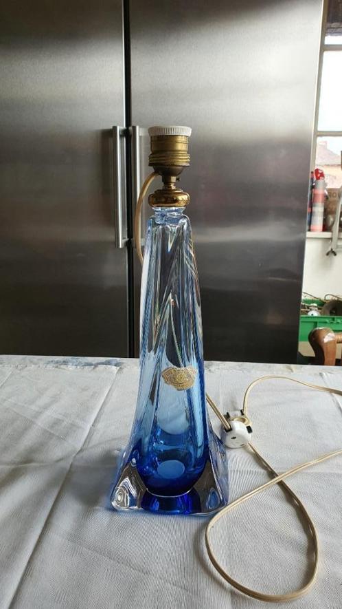 Kristallen lampvoet van de Val St. Lambert in de kleur blauw, Huis en Inrichting, Lampen | Tafellampen, Zo goed als nieuw, Minder dan 50 cm