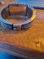 Tibetaanse armband met grote barnsteen, turquoise en bloedko, Ophalen of Verzenden, Zilver, Armband, Met edelsteen