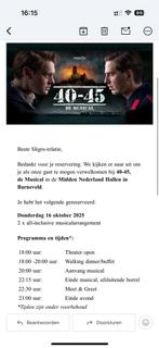 Musical 40-45 16 Oktober, Tickets en Kaartjes, Twee personen, Oktober