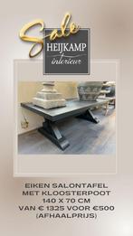 Eiken salontafel 140 x70 met kloosterpoot 1325,- voor 500,-, Ophalen, 100 tot 150 cm, Eikenhout, Nieuw
