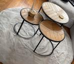 Eiken houten salon tafeltjes, Ophalen, Minder dan 55 cm, Rond, Zo goed als nieuw