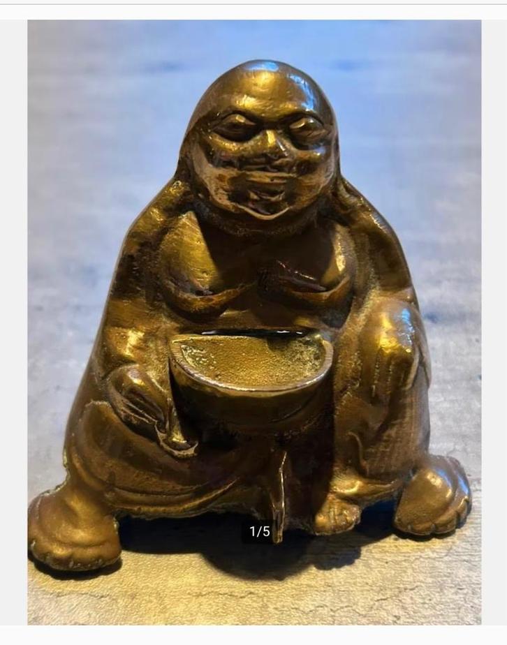 Messing geluks boeddha symbool voor succes geluk welvaart, Antiek en Kunst, Kunst | Beelden en Houtsnijwerken, Ophalen of Verzenden