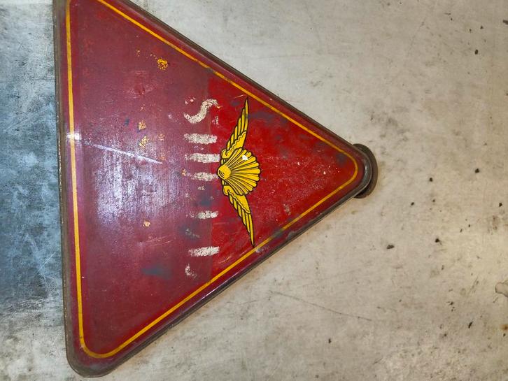 1930s Belgium Shell Triangle Motor Oil Can AEROSHELL, Antiek en Kunst, Antiek | Emaille, Ophalen of Verzenden