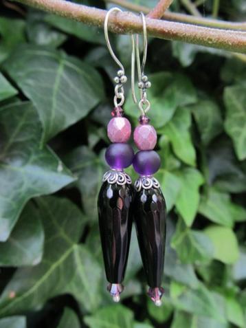 Oorbellen Clarice onyx-glas mat-facet-swarovski zilver beschikbaar voor biedingen