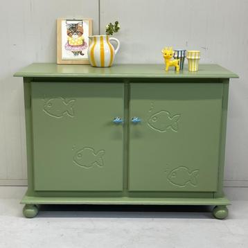Dressoir opbergkast olijfgroen `visje` hout kidsroom living beschikbaar voor biedingen