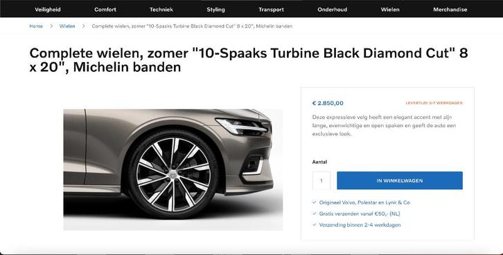 Volvo V/S60 20" Turbine Black Diamond Cut velgen + banden, Auto-onderdelen, Banden en Velgen, Velg(en), Zomerbanden, 20 inch, 245 mm