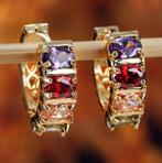 18K goud verguld 2 cm creolen met veelkleurige zirkonen, Overige materialen, Nieuw, Ophalen of Verzenden, Met edelsteen