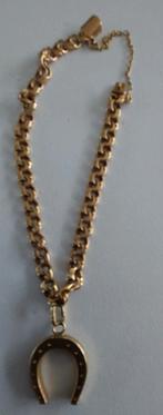 Gouden 14 kr armband met 14 kr Hoefijzer Hanger, Met hanger, Gebruikt, Ophalen of Verzenden, Goud