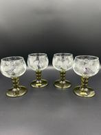 Set van 4 Vintage Crystal Roemer Wijnglazen – Olijfgroen, Ophalen of Verzenden, Zo goed als nieuw, Overige typen
