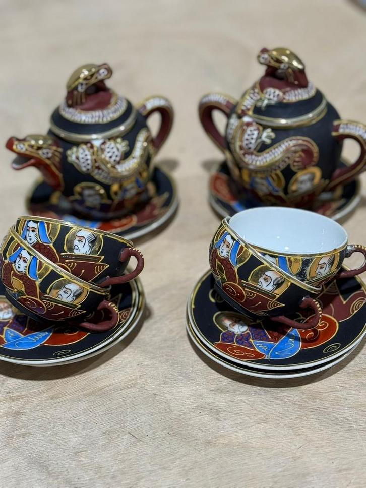 Japans theeservies – Satsuma stijl – draken en geisha, Antiek en Kunst, Antiek | Servies compleet, Ophalen