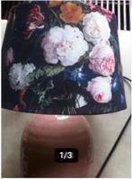 Schemerlamp stenen voet roze kapje gebloemd,kapje., Ophalen of Verzenden, Zo goed als nieuw, Overige materialen, Minder dan 50 cm
