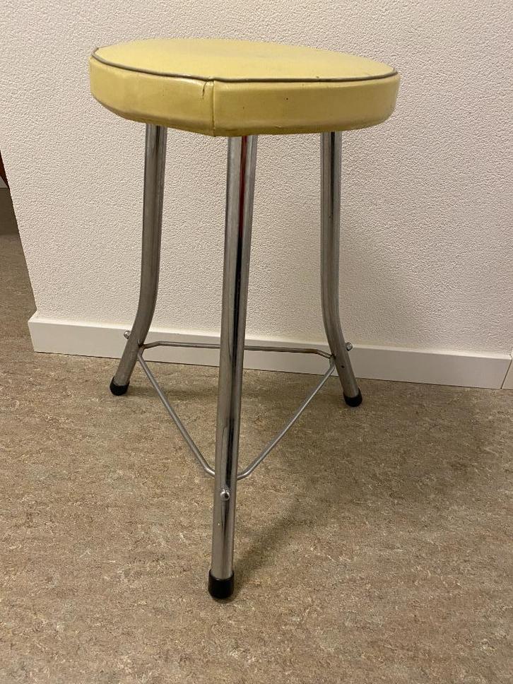 Retro Brabantia keukenkruk met geel skai, Huis en Inrichting, Krukjes, Gebruikt, Staal, Ophalen
