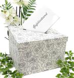 Mooie enveloppendoos gedecoreerd met zilver rozen contouren., Ophalen of Verzenden, Nieuw, Versiering, Geboorte of Huwelijk