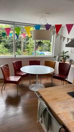 Montis spica eetkamerstoelen oker oranje en rood, Huis en Inrichting, Stoelen, Ophalen, Gebruikt, Leer, Vijf, Zes of meer stoelen