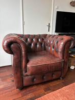 Chesterfield fauteuil bruin, Ophalen, Zo goed als nieuw, 75 tot 100 cm