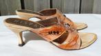 Hispanitas bruin/oranje sandalen met bloemen en hak maat 37., Hispanitas, Oranje, Zo goed als nieuw, Sandalen of Muiltjes