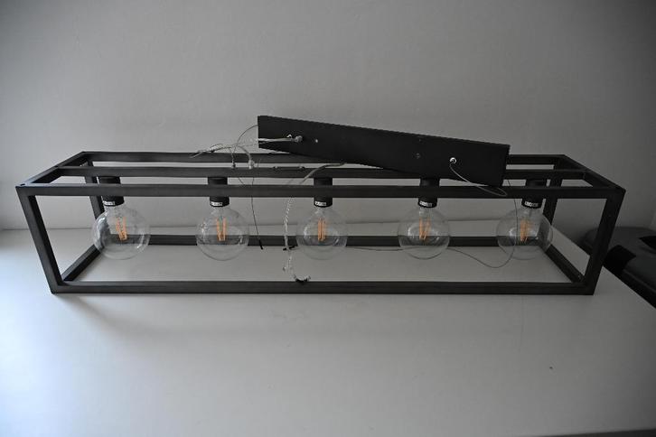 Hanglamp Tiamo zwart staal 5-lichts, Huis en Inrichting, Lampen | Hanglampen, Gebruikt, 50 tot 75 cm, Metaal, Ophalen