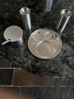 Stelton peper&zout en mosterd stel op tableau, Ophalen of Verzenden, Zo goed als nieuw, Rvs of Chroom, Vaatwasserbestendig