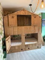 Stapelbed huisje boomhutbed steigerhout, Ophalen, Zo goed als nieuw, Stapelbed