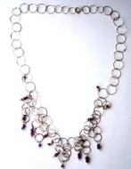 Prachtige 925 Zilveren ketting collier met echte Amethist, Ophalen, Zo goed als nieuw, Zilver, Met edelsteen