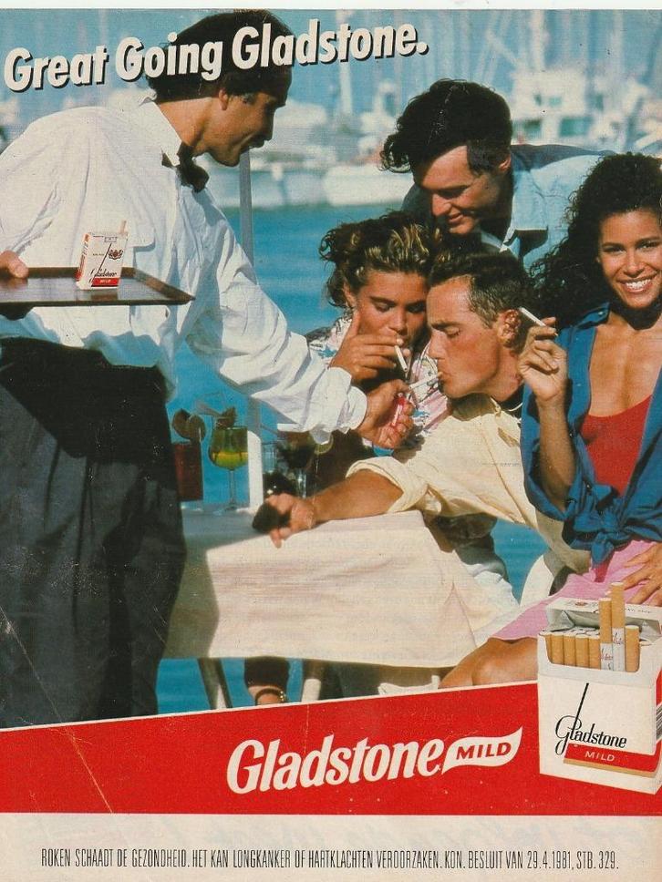 Retro reclame 1989 Gladstone sigaretten in de haven, Verzamelen, Retro, Overige typen, Verzenden