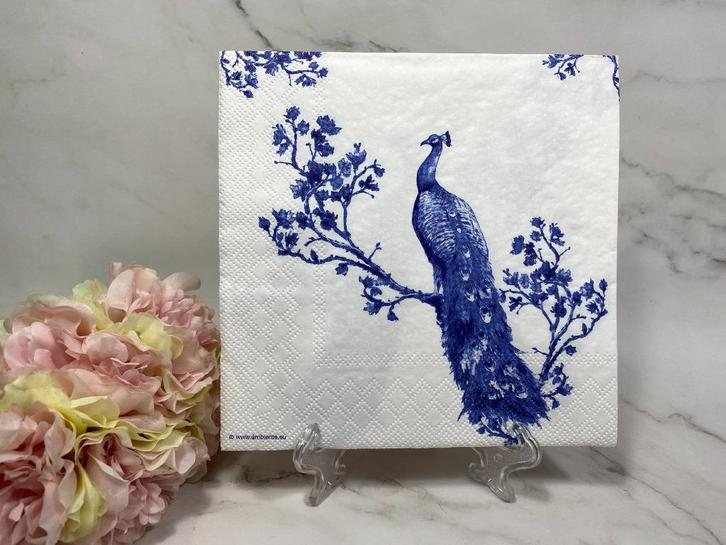 Ambiente knutsel servetten Delfts blauw pauw nr 395, Hobby en Vrije tijd, Knutselen, Nieuw, Materiaal, Ophalen of Verzenden