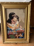 Geborduurd schilderij in oude lijst, 55x40 cm., Overige materialen, Minder dan 50 cm, Gebruikt, 50 tot 75 cm