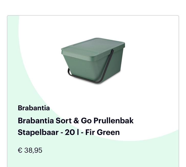 Brabantia Sort & Go - 20L, Huis en Inrichting, Woonaccessoires | Prullenbakken, Zo goed als nieuw, Kunststof, Minder dan 50 cm