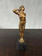 Art Deco bronzen beeldje ‘Garnier’ op marmeren sokkel, Ophalen of Verzenden, Brons